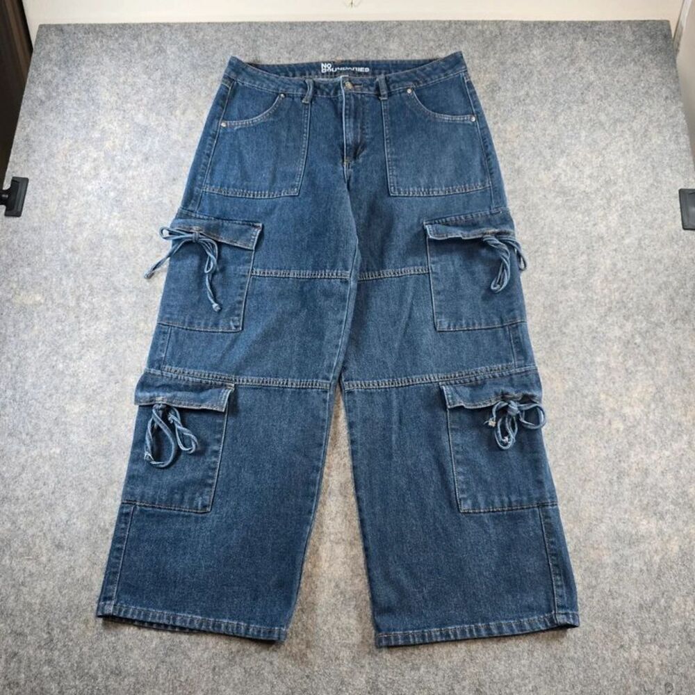 No Boundaries Cargo Ankle Jeans Size 12 Wide Leg Medium Wash Denim Blue